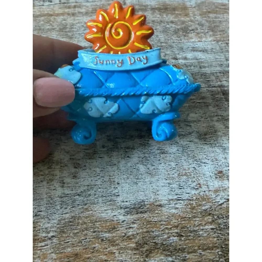 Vintage Y2K Claires Blue Orange Ceramic Sun Trinket Mini Treasure Box Celestial